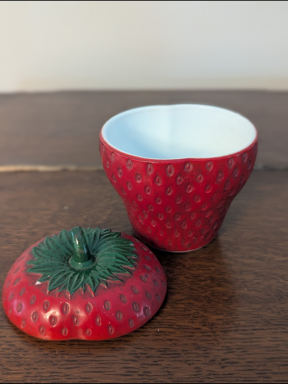 Hazel Atlas Milk Glass Strawberry Jam Jar Lidded Sugar Bowl 1950s